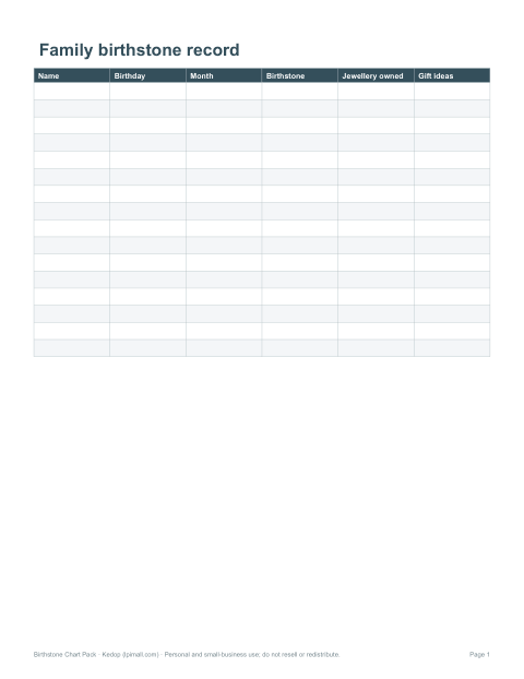 Preview of the first page of Family record (XLSX)