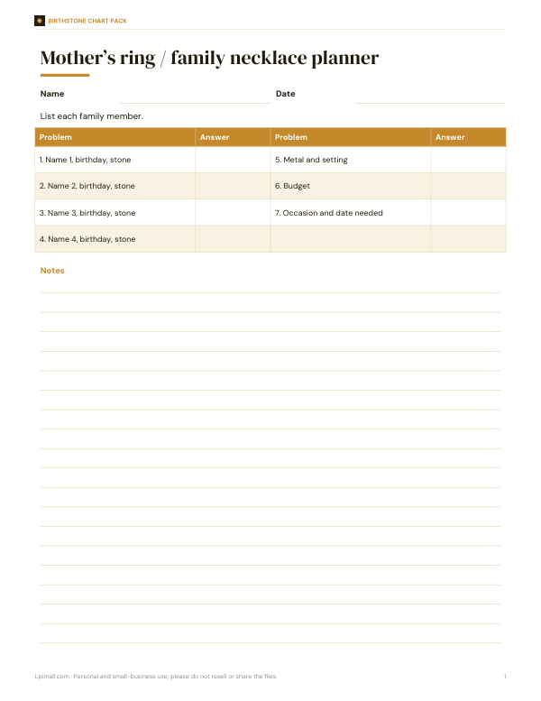 Preview of Printable Birthstone Ring Planner